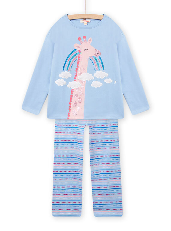 Completo pigiama T-shirt e pantaloni blu polare motivo giraffa fantasia bambina NEFAPYJSKY / 22SH11E1PYJC218