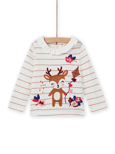 T-shirt a righe con collo con volant e motivo cervo fantasia neonata MIFUNBRA / 21WG09M1BRA001