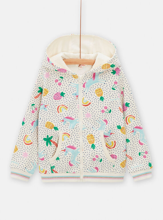 Giacca sportiva bambina ecrù scuro con stampa fantasia TAJOHOJOG3 / 24S90183JGH003