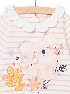 T-shirt a righe collo fiore stampa koala neonata NIMOBRA / 22SG09N1BRAD327