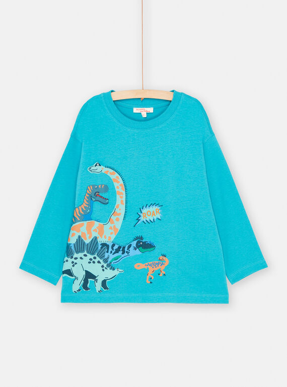 T-shirt turchese con motivi dinosauri e ricami per bambino SOVERTEE2 / 23W902J2TML209