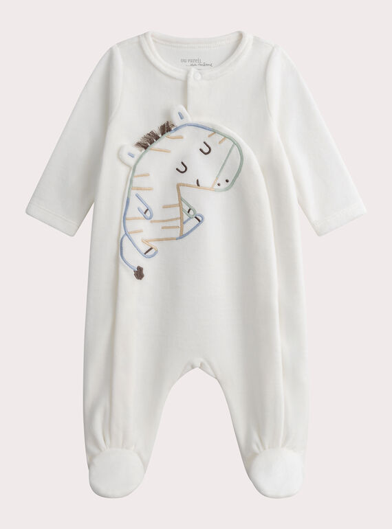Tutina nascita in ciniglia écru con motivo zebra WOU1GRE4 / 25SF0471GRE005