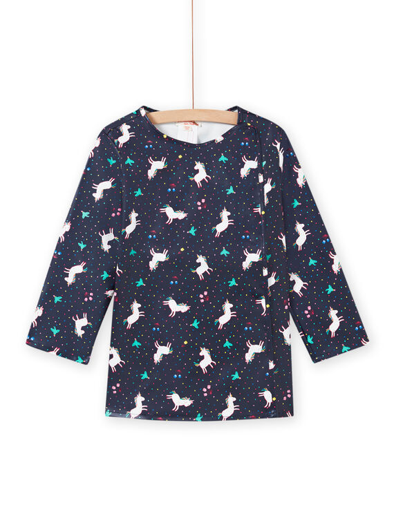 Grembiule attività impermeabile blu notte stampa unicorni bambina MYALITAB / 21WI01G1TABC205