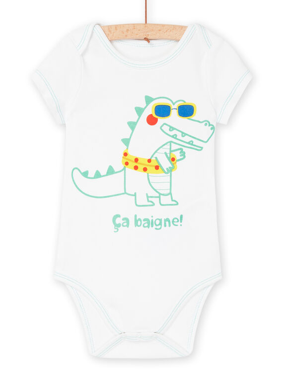Body bianco in cotone bio con motivo coccodrillo fantasia REGABODCRO / 23SH1418BDL000