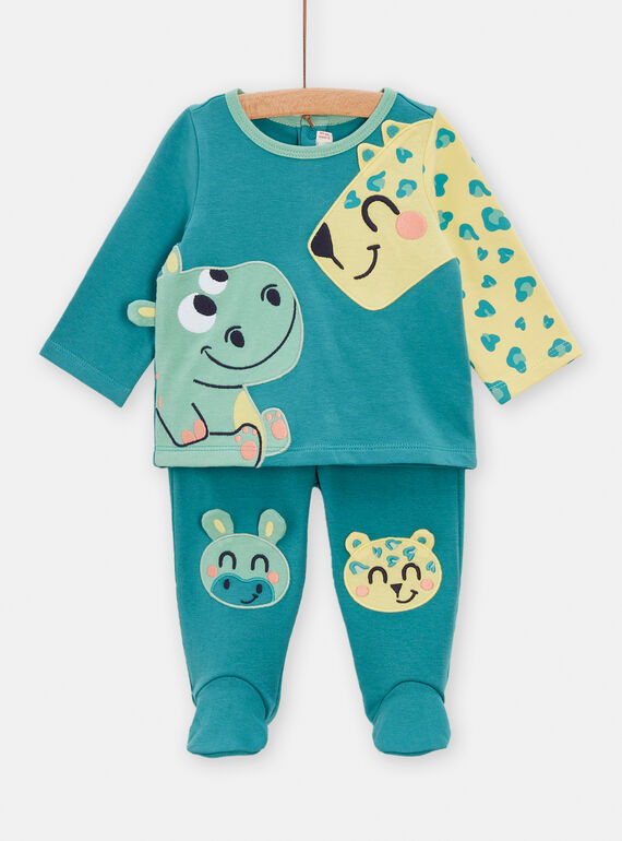 Pigiama turchese con stampa animali neonato TEGAPYJCOP / 24SH1442PYJG603