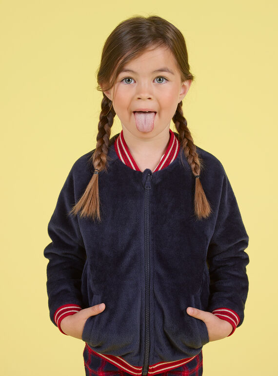 Cardigan stile giubbotto blu notte bambina MAMIXCAR2 / 21W901J1CARC205