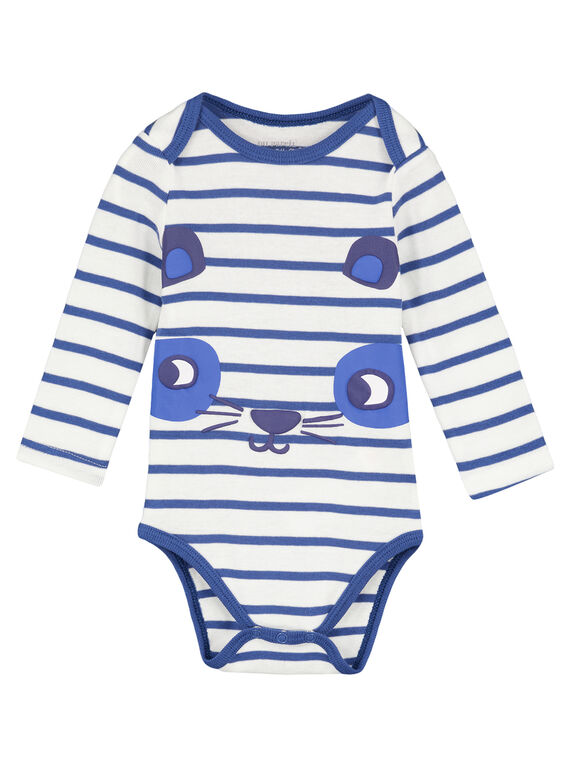 Body maniche lunghe a righe ecrù e navy in tessuto a costine neonato GEGABODRAY / 19WH14N2BDL001