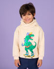 Felpa con cappuccio bianco crema con motivo dinosauro ROPURSWE2 / 23S902L1SWEA002