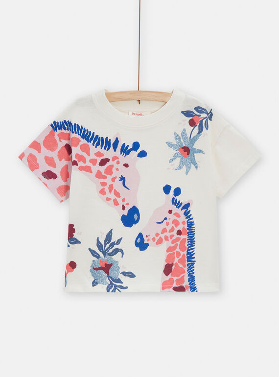 T-shirt écru con giraffe decorative e paillettes per bambina VADATI1 / 24W90121TMC001
