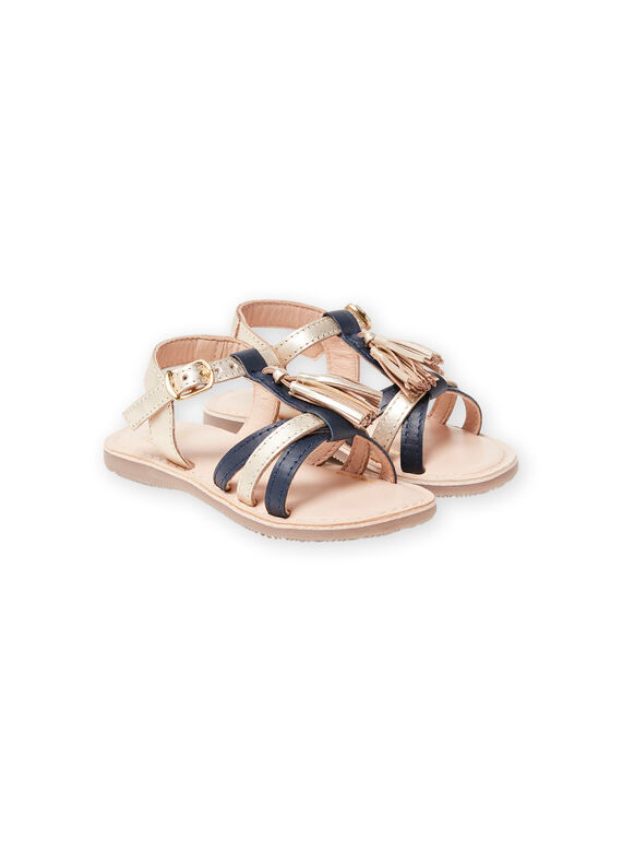 Sandali in pelle dorate e navy con pompon bambina LFSANDLOUISE / 21KK355PD0E954