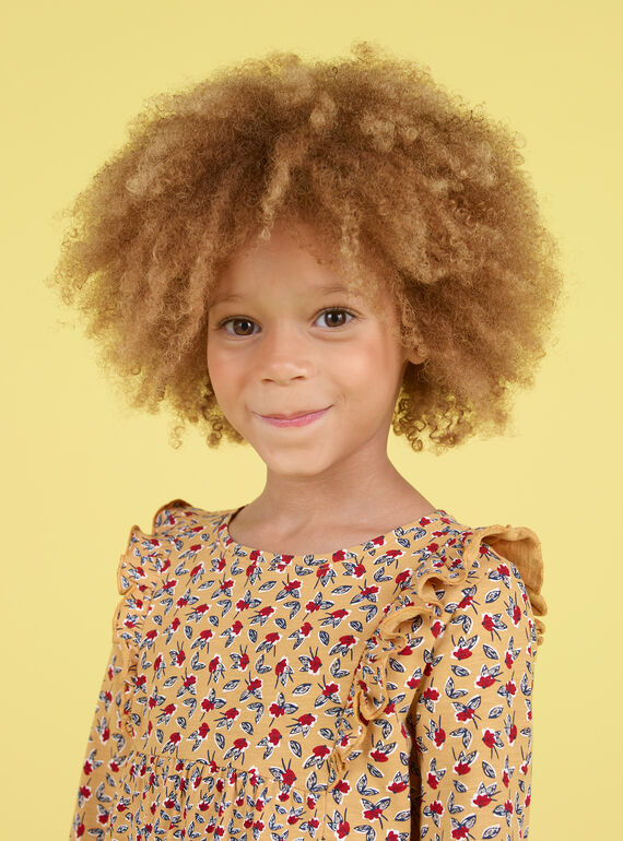 Blusa maniche lunghe senape con stampa fiori bambina MAMIXTEE1 / 21W901J3TMLB106