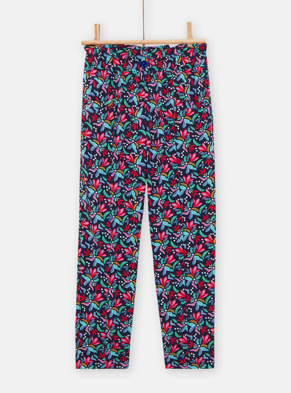 Pantaloni taglio morbido blu con stampa fantasia bambina TACLUPANT / 24S901O1PANC211