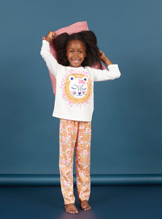 Set pigiama t-shirt e pantaloni bianco e arancione bambina MEFAPYJLEO / 21WH1133PYJ001