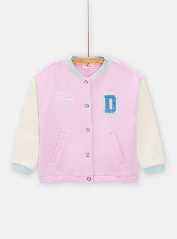 Cardigan bambina felpato rosa, giallo e blu stile giubbotto TADECAR / 24S901J1CARH700