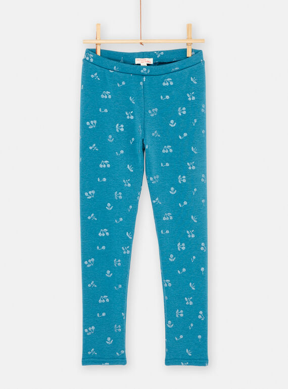 Leggings petrolio con stampa ciliegia bambina SAJOLEG6 / 23W901NBPAN215