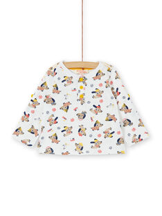 T-shirt ecrù con stampa cani e fantasia in cotone neonato LUNOTUN / 21SG10L3TML001