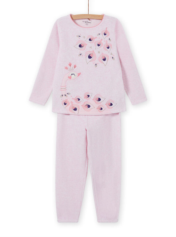 Completo pigiama rosa melange con motivo pavone bambina MEFAPYJPEA / 21WH1132PYJD314