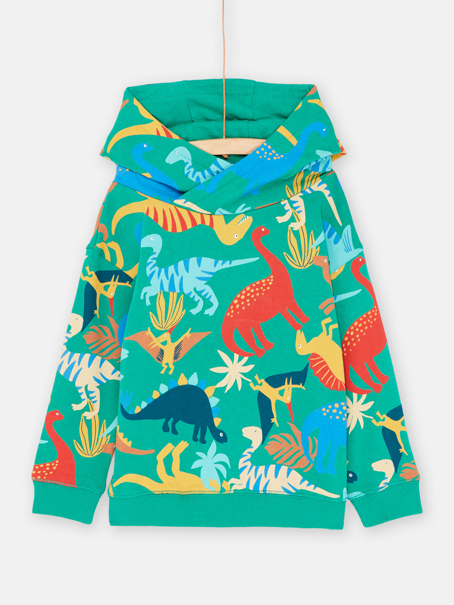 Felpa con cappuccio verde con stampa dinosauro bambino acquisto