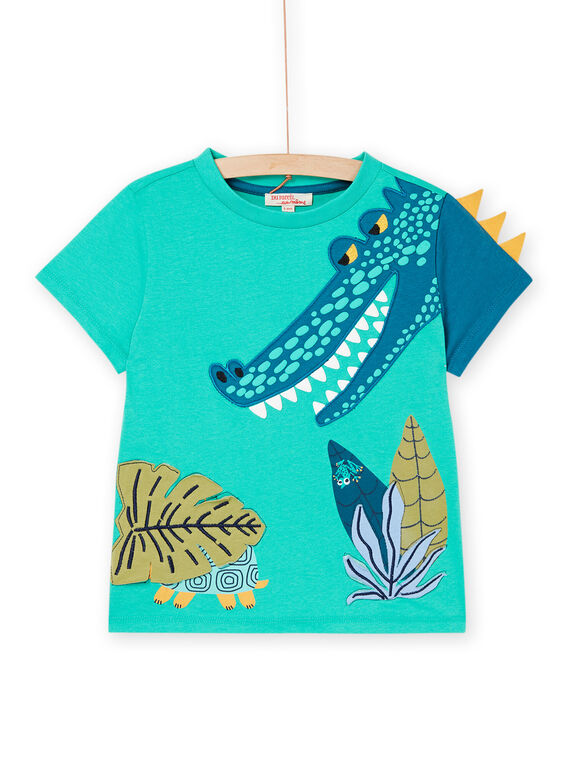 T shirt verde origano con motivo coccodrillo e tartaruga