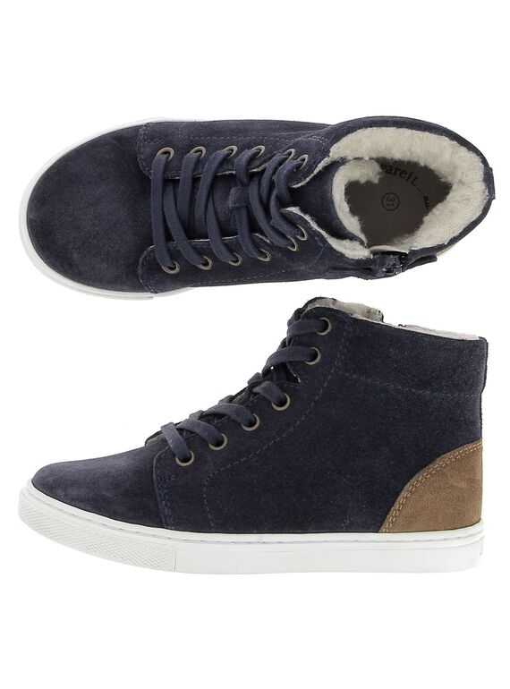 Boys' fur lined leather trainers DGBASCHAUD / 18WK36TJD3F070
