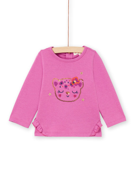 T-shirt a maniche lunghe rosa con motivo testa di leopardo e glitter neonata MIPATEE2 / 21WG09H3TMLH705
