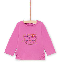 T-shirt a maniche lunghe rosa con motivo testa di leopardo e glitter neonata MIPATEE2 / 21WG09H3TMLH705