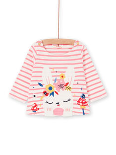 T-shirt bianca e rosa a righe neonata LIHATEE / 21SG09X1TMLD305