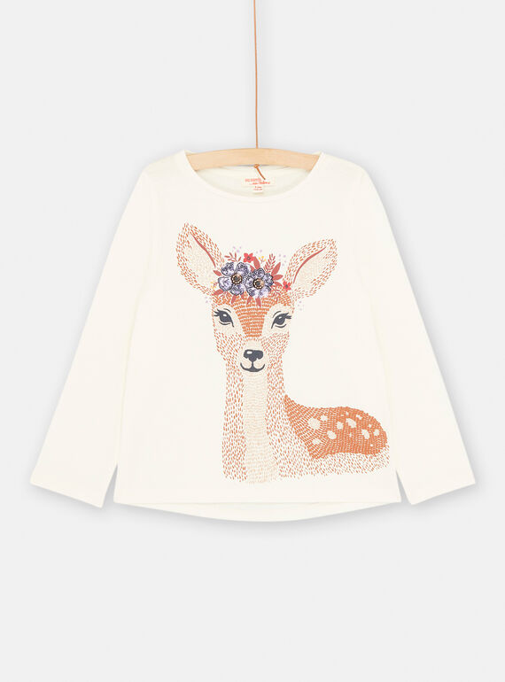 T-shirt ecrù con motivo cerbiatta bambina SAKHOTEE2 / 23W901Q2TML001