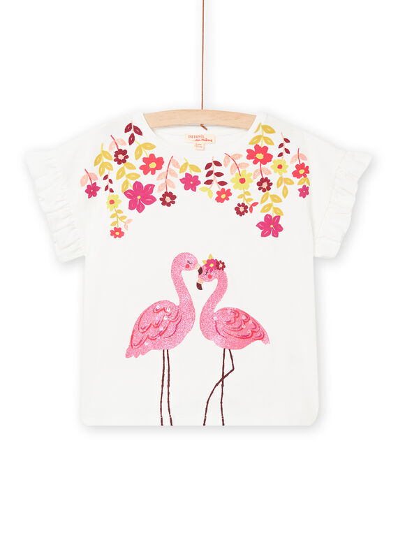 T-shirt ecrù e motivi fenicotteri rosa e fiori bambina NAFLATI2 / 22S901R1TMC001