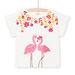 T-shirt ecrù e motivi fenicotteri rosa e fiori bambina