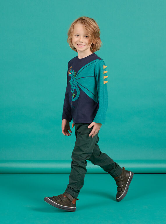 Pantaloni in sergé verde scuro bambino MOTUPAN2 / 21W902K2PANG618