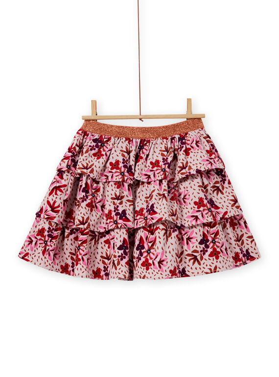 Gonna con volant in velluto a costine con stampa fiori bambina MACOMJUP2 / 21W901L1JUPD329