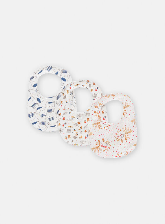 Set 3 bavaglini unisex panna con stampa animali TOU1BAV2 / 24SF42H1BAVA001