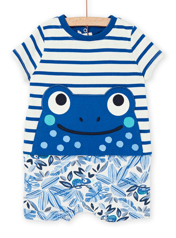 Tutina corta blu con stampa a righe e con motivo rana REGAGREBLUE / 23SH14H2GRE000