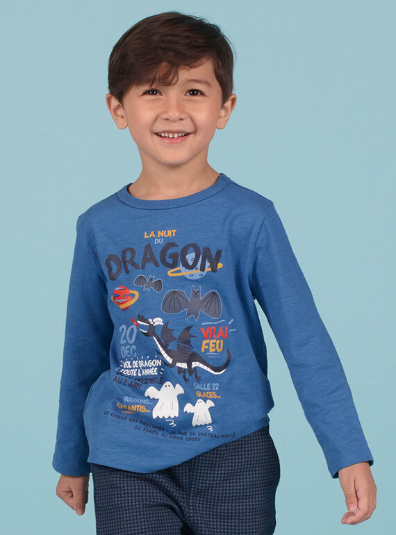 T-shirt blu con motivo drago bambino MOPLATEE2 / 21W902O1TML221