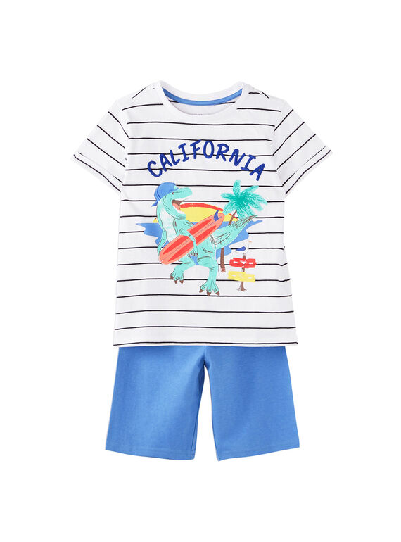 Pigiama corto bambino blu ed ecrù JEGOPYCALI / 20SH12U3PYJ001