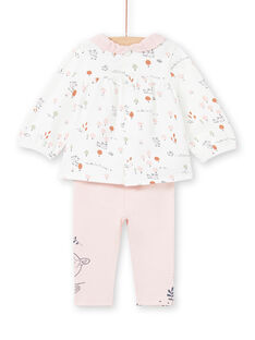 Camicia bianca e leggings rosa con stampa fantasia nascita bambina MOU1ENS2 / 21WF0341ENS001