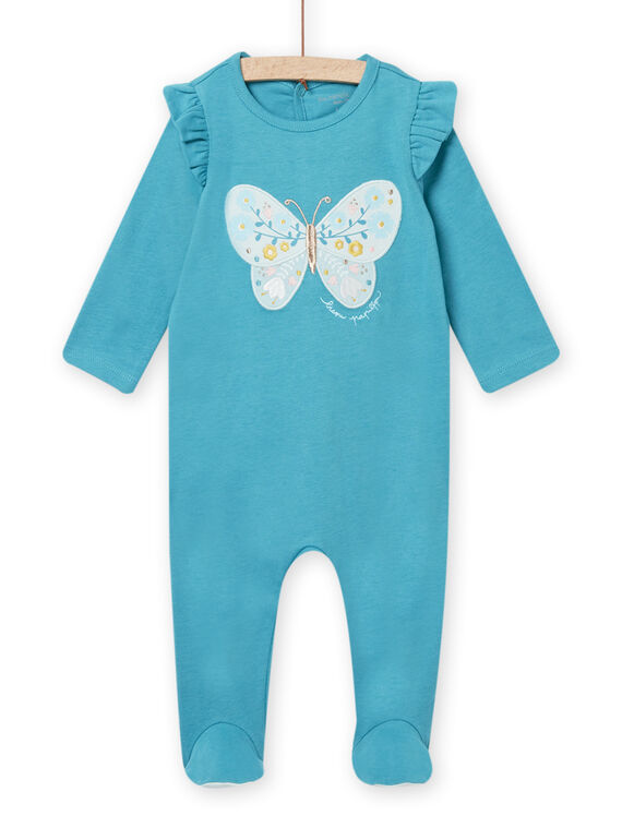 Tutina turchese con motivo farfalla neonata NEFIGREPAP / 22SH13G6GREC216