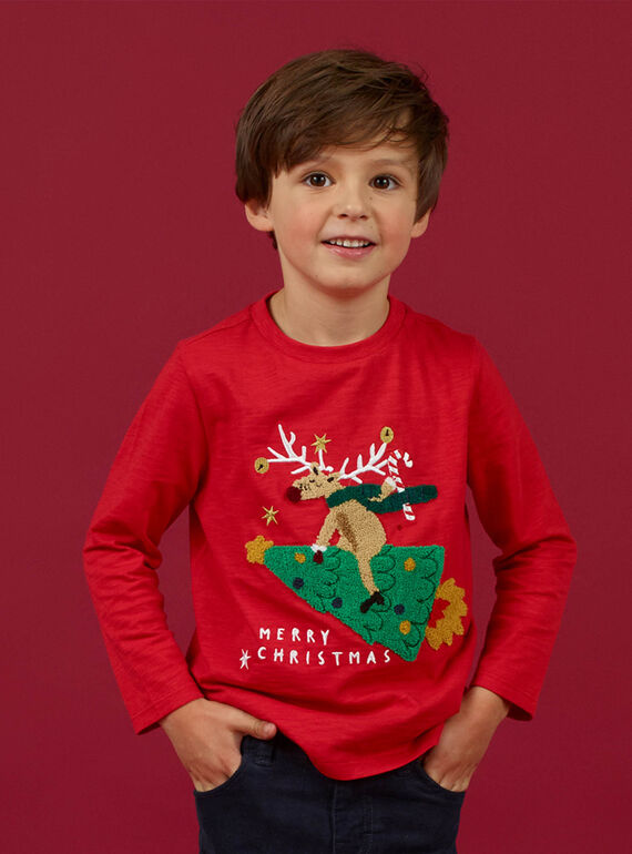 T-shirt di Natale rossa ricamata bambino MONOTEE / 21W902Q1TMLF518