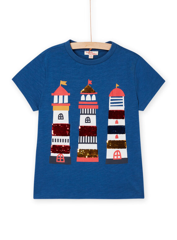 T-shirt blu con stampa fari ROBLETI / 23S90231TMCC204