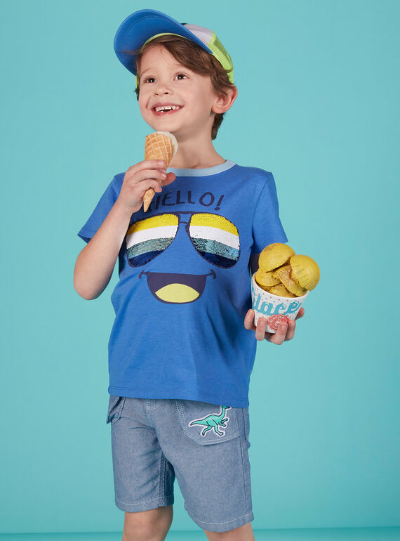 T-shirt bambino blu occhiali in paillettes double face JOQUATI1 / 20S902R3TMCC201