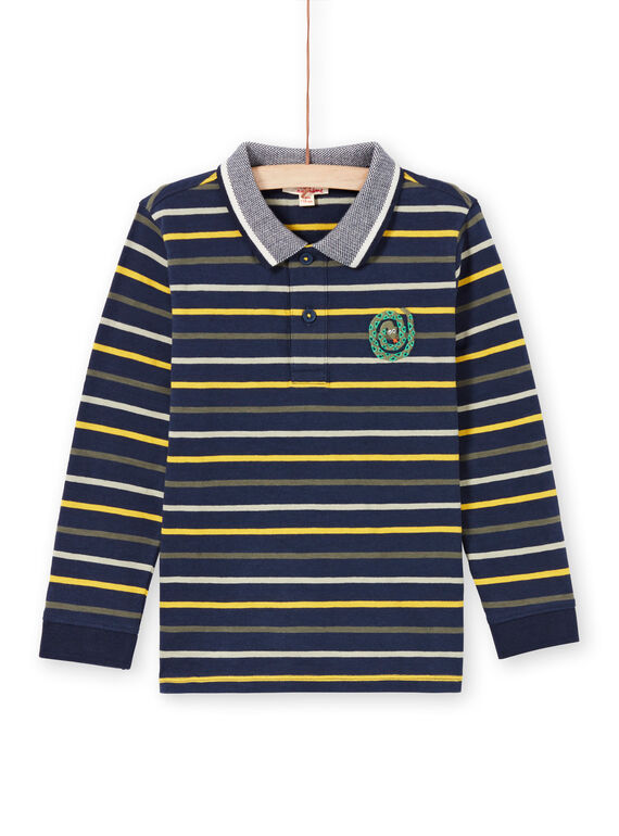 Polo maniche lunghe blu notte a righe bambino MOKAPOL / 21W902I1POL705