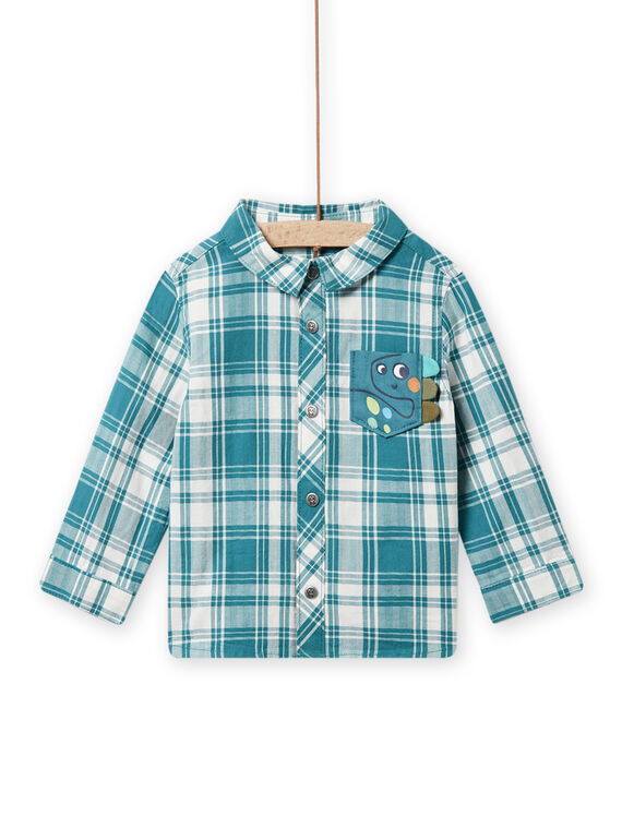 Camicia a quadri petrolio e bianca neonato NUGACHEM / 22SG10O1CHM714