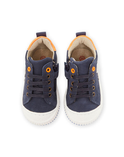Sneakers alte in pelle navy con dettagli fluo PUBASFLUO / 22XK3883D3Q070