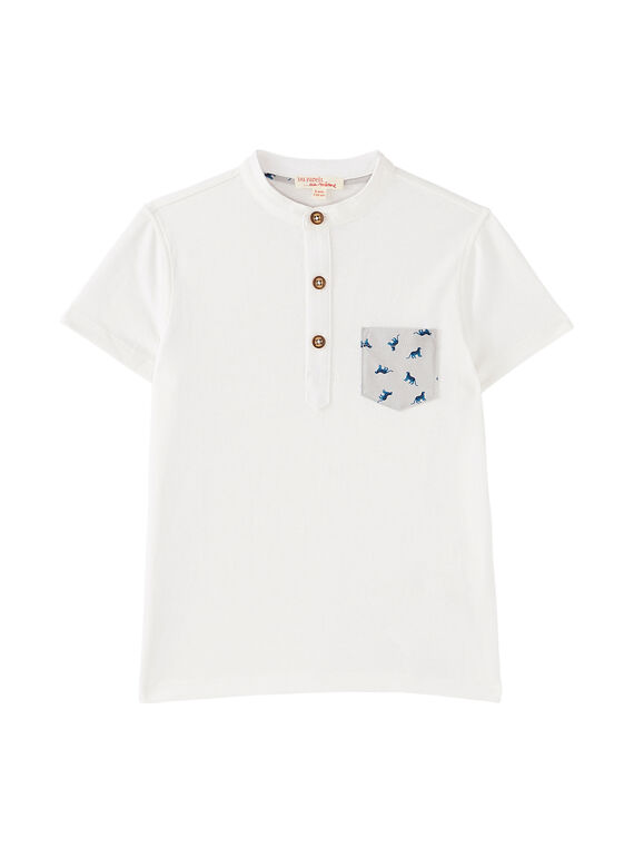 T-shirt collo alla tunisina tinta unita bianca bambino, tasca con stampa JOJATI1 / 20S902B1TMC001