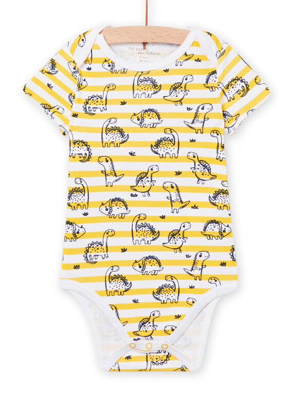 Body bianco a righe gialle con stampa dinosauro neonato NEGABODINO / 22SH14I8BDL000