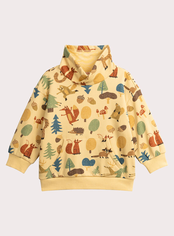Felpa beige stampata animali della foresta per ragazzo VOBASWE / 24W902Q1SWE808