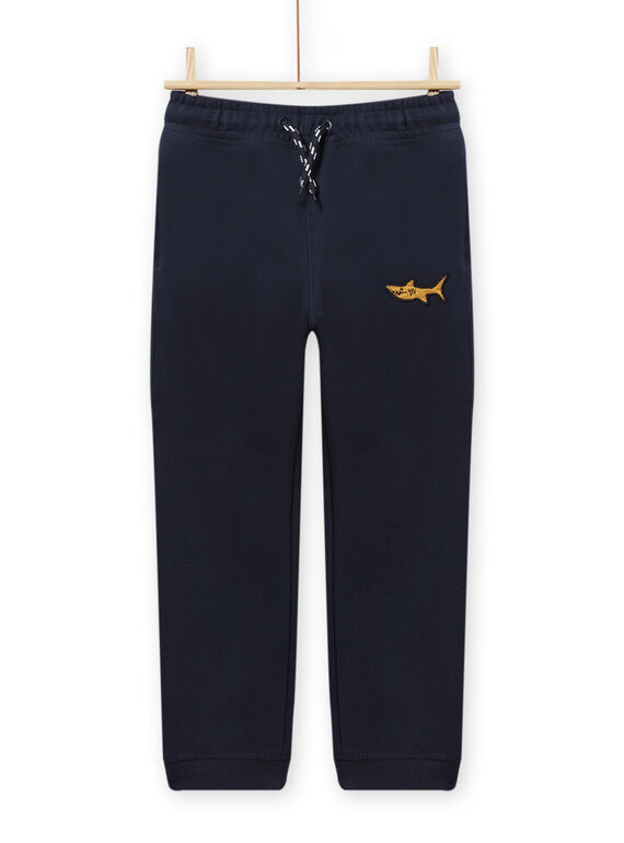 Pantaloni sportivi blu notte con ricamo squalo bambino NOJOJOB1 / 22S90264JGB705