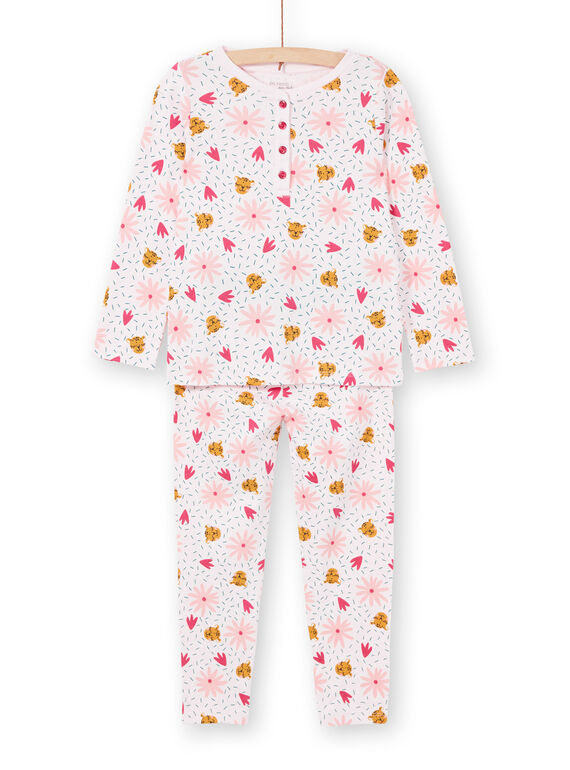 Pigiama bambina a costine rosa stampa pantere e fiori LEFAPYJRIB / 21SH1158PYJ321