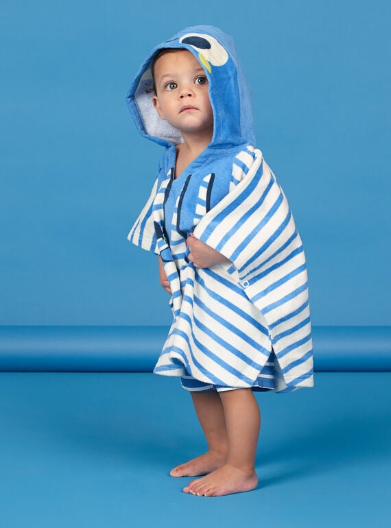 Mantellina da bagno con cappuccio blu e bianco a righe neonato LYUCAPE / 21SI10D1CDB001